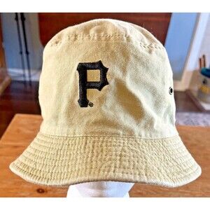 Pittsburgh Pirates Bucket Hat Khaki with Black P Logo One Size Fits Most Tan